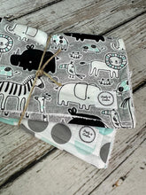 Load image into Gallery viewer, Baby Shower Gift Set / Baby Boy Burp Cloth Set / Zoo Animal Burp Cloth / Mint Green Gray Burp Cloth