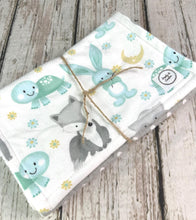 Load image into Gallery viewer, Baby Shower Gift Set / Baby Boy Burp Cloth Set / Woodland Animal Burp Cloth / Mint Green Gray Burp Cloth / Mint Woods