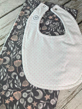 Load image into Gallery viewer, Baby Girl Bib Burp Cloth Set / Baby Girl Bib Pink Gray Modern Floral / Baby Girl Burp Cloth Pink Gray Floral / Baby Shower Gift Girl