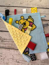 Load image into Gallery viewer, Baby Minky Tag Blanket Disney Winnie Pooh / Lovey / Baby Shower Gift / Baby Toy / Snuggle Blanket / Baby Christmas Gift