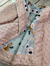 Load image into Gallery viewer, Baby Girl Minky Blanket / Blush Pink Mint Green Woodland Animals Baby Blanket / baby shower gift
