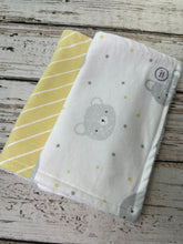 Load image into Gallery viewer, Baby Shower Gift Set / Neutral Boy or Girl Burp Cloth Set / yellow gray bears Burp Cloth / yellow stripe Burp Cloth