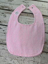Load image into Gallery viewer, Baby Shower Gift Bib Set / Set of 2 Bibs / Baby Girl Bib Set / Ladybug pink gingham Bib