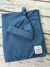 Load image into Gallery viewer, Baby Boy Swaddle Blanket Hat Set / Blue Swaddle Blanket Hat / Stretchy Knit Baby Blanket Hat / Baby Shower Gift / Newborn Photo Set