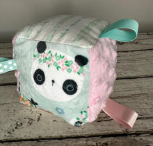 Load image into Gallery viewer, Fabric Sensory Baby Girl Block Woodland Animals / pink mint green / Baby Toy / Rattle / Crinkle Toy