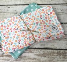 Load image into Gallery viewer, Baby Girl Burp Cloth Set of 2 / Pink Mint Green Floral / Shower Gift Set