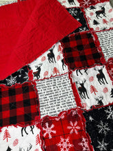 Load image into Gallery viewer, Christmas Rag Quilt Throw / Red Black White Christmas Decor