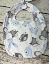 Load image into Gallery viewer, Baby Shower Gift / Boy Bib Set Woodland Animals / New Baby / Bib Set of 2 / Woodland Animal Nursery