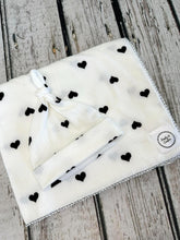 Load image into Gallery viewer, Black White Hearts Baby Swaddle Blanket & Hat Set, Newborn Gift