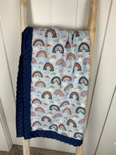 Load image into Gallery viewer, blue and blush pink rainbow baby minky blanket