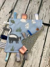 Load image into Gallery viewer, Baby boy woodland animals minky tag blanket - lovey - baby boy shower gift - foxes - baby toy - snuggle blanket
