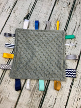 Load image into Gallery viewer, Baby boy airplane helicopter minky tag blanket - lovey - baby boy shower gift - baby toy - snuggle blanket
