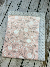 Load image into Gallery viewer, baby girl blush pink floral minky baby blanket / modern baby nursery / pink and gray / baby shower gift
