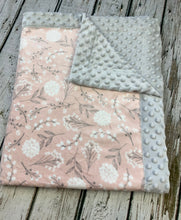 Load image into Gallery viewer, baby girl blush pink floral minky baby blanket / modern baby nursery / pink and gray / baby shower gift
