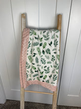 Load image into Gallery viewer, baby girl green and blush pink minky baby blanket / modern baby nursery / pink and green / baby shower gift
