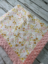 Load image into Gallery viewer, Soft Minky Baby Blanket /  Baby Shower Gift Girl / Coral Gold Boho Floral
