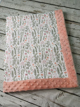 Load image into Gallery viewer, Soft Minky Baby Blanket /  Baby Shower Gift Girl / Coral Pink Sage Floral

