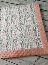 Load image into Gallery viewer, Soft Minky Baby Blanket /  Baby Shower Gift Girl / Coral Pink Sage Floral
