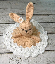 Load image into Gallery viewer, Crochet Bunny Lovey Blanket Baby or Toddler / Girl Lovey / Peach White

