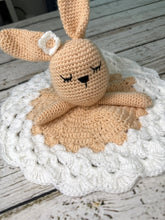 Load image into Gallery viewer, Crochet Bunny Lovey Blanket Baby or Toddler / Girl Lovey / Peach White

