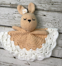 Load image into Gallery viewer, Crochet Bunny Lovey Blanket Baby or Toddler / Girl Lovey / Peach White
