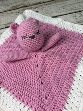 Load image into Gallery viewer, Crochet Bear Lovey Blanket Baby or Toddler / Girl Lovey / Pink White
