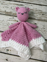 Load image into Gallery viewer, Crochet Bear Lovey Blanket Baby or Toddler / Girl Lovey / Pink White
