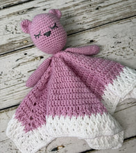 Load image into Gallery viewer, Crochet Bear Lovey Blanket Baby or Toddler / Girl Lovey / Pink White
