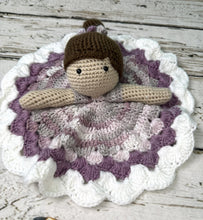 Load image into Gallery viewer, Crochet Doll Ballerina Lovey Blanket Baby or Toddler / Girl Lovey / Purple White

