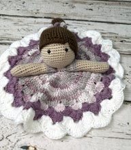 Load image into Gallery viewer, Crochet Doll Ballerina Lovey Blanket Baby or Toddler / Girl Lovey / Purple White
