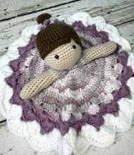Load image into Gallery viewer, Crochet Doll Ballerina Lovey Blanket Baby or Toddler / Girl Lovey / Purple White
