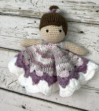 Load image into Gallery viewer, Crochet Doll Ballerina Lovey Blanket Baby or Toddler / Girl Lovey / Purple White
