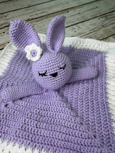 Load image into Gallery viewer, Crochet Bunny Lovey Blanket Baby or Toddler / Girl Lovey / Purple White
