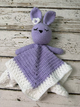 Load image into Gallery viewer, Crochet Bunny Lovey Blanket Baby or Toddler / Girl Lovey / Purple White
