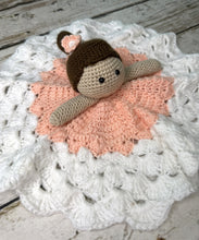 Load image into Gallery viewer, Crochet Doll Ballerina Lovey Blanket Baby or Toddler / Girl Lovey / Peach White
