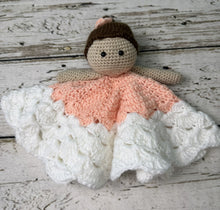 Load image into Gallery viewer, Crochet Doll Ballerina Lovey Blanket Baby or Toddler / Girl Lovey / Peach White
