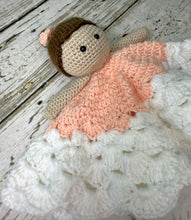 Load image into Gallery viewer, Crochet Doll Ballerina Lovey Blanket Baby or Toddler / Girl Lovey / Peach White
