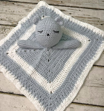 Load image into Gallery viewer, Crochet Bear Lovey Blanket Baby or Toddler / Boy Lovey / Blue White
