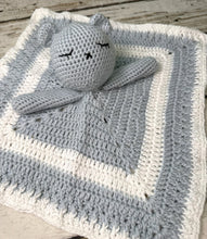 Load image into Gallery viewer, Crochet Bear Lovey Blanket Baby or Toddler / Boy Lovey / Blue White

