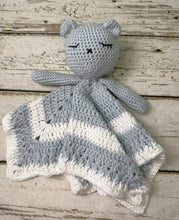 Load image into Gallery viewer, Crochet Bear Lovey Blanket Baby or Toddler / Boy Lovey / Blue White
