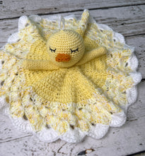 Load image into Gallery viewer, Crochet Duck Lovey Blanket Baby or Toddler / Neutral Lovey / Yellow White
