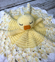 Load image into Gallery viewer, Crochet Duck Lovey Blanket Baby or Toddler / Neutral Lovey / Yellow White
