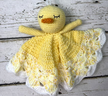 Load image into Gallery viewer, Crochet Duck Lovey Blanket Baby or Toddler / Neutral Lovey / Yellow White
