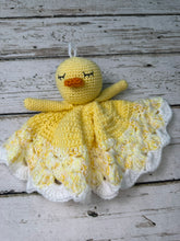 Load image into Gallery viewer, Crochet Duck Lovey Blanket Baby or Toddler / Neutral Lovey / Yellow White
