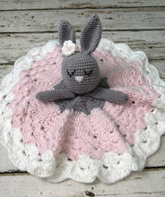 Load image into Gallery viewer, Crochet Bunny Lovey Blanket Baby or Toddler / Girl Lovey / Pink White Gray
