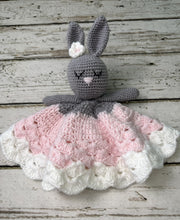 Load image into Gallery viewer, Crochet Bunny Lovey Blanket Baby or Toddler / Girl Lovey / Pink White Gray
