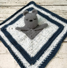 Load image into Gallery viewer, Crochet Bear Lovey Blanket Baby or Toddler / Boy Lovey / Blue Gray
