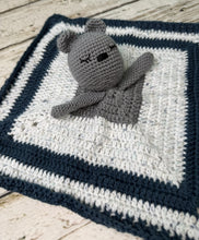 Load image into Gallery viewer, Crochet Bear Lovey Blanket Baby or Toddler / Boy Lovey / Blue Gray
