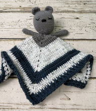 Load image into Gallery viewer, Crochet Bear Lovey Blanket Baby or Toddler / Boy Lovey / Blue Gray
