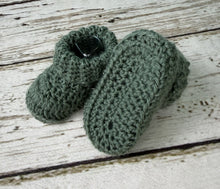 Load image into Gallery viewer, Sage Green Baby Booties / Baby Boy Shoes
